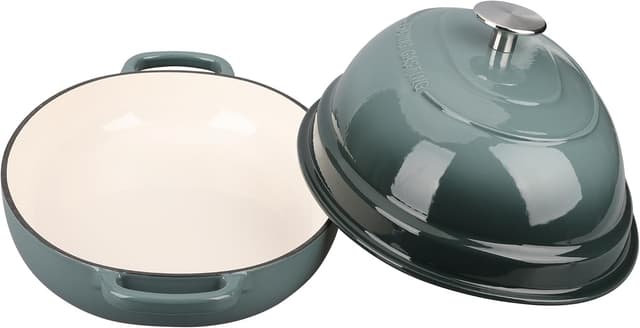 Detalle 2 de 6QT Enameled Oval Cast Iron Dutch Oven Bread Pot (Slateblue) with Lid for Sourdough & Artisan Loaves