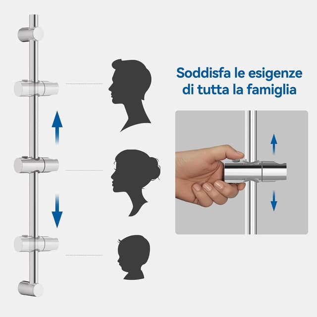 Detalle de AuraLum Asta doccia 70 cm con saliscendi in acciaio inox e supporto soffione regolabile