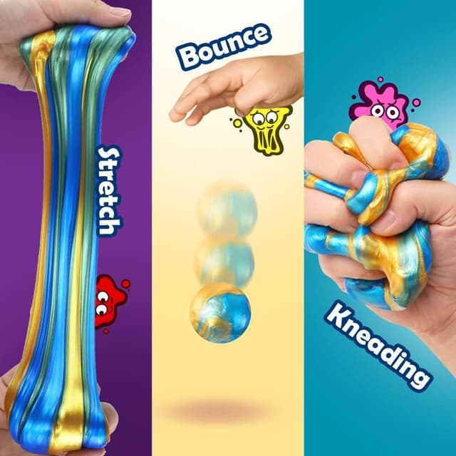 Detalle 2 de WATERELF Play Putty Slime for Kids — Non-Sticky Fidget & Stress Relief Putty (Gold/Blue/Green)