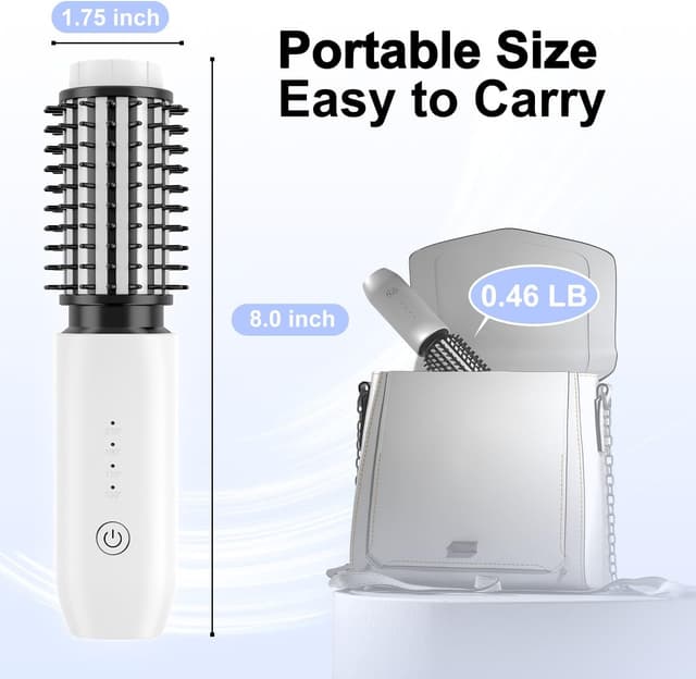 Detalle de NeuWee Cordless Hair Curling Brush (Mini 3 in 1) – 4 Heat Temperatures, USB Rechargeable Hot Hair Brush for Travel (White)