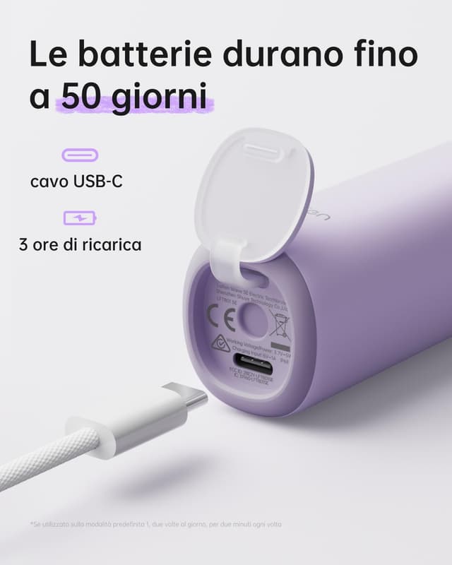 Detalle de Laifen Wave Special Spazzolino Elettrico Sonico con Oscillazione & Vibrazione e App, IP68, 2 Testine di Ricambio (Viola)