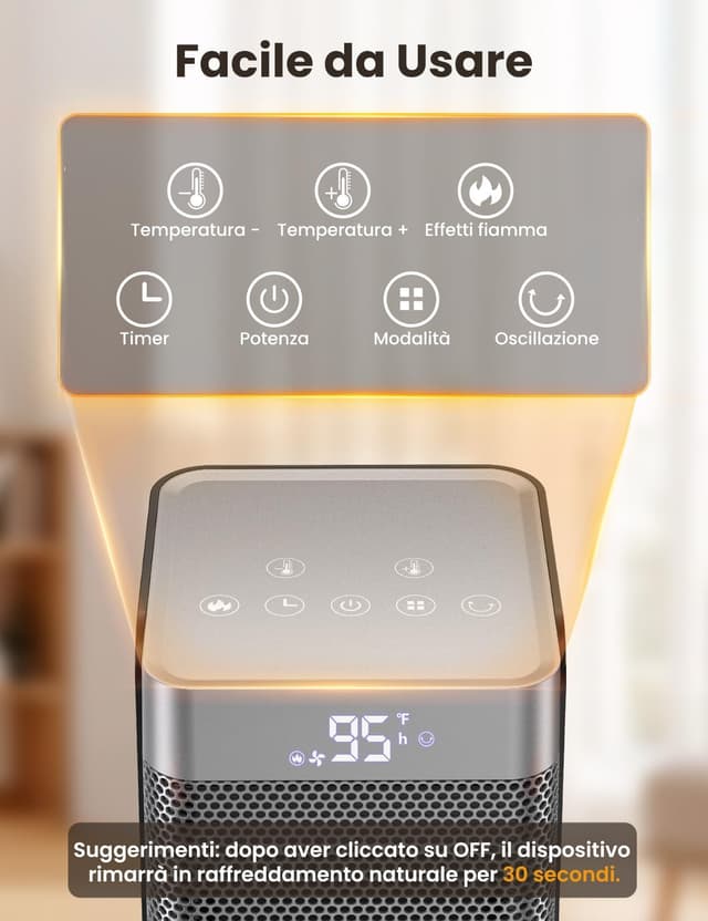 Thumbnail 6 de Stufetta Elettrica Basso Consumo PTC 2000W con 4 modalità, ECO, oscillazione e timer fino a 12 ore