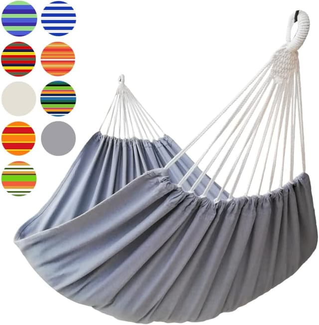 Detalle de GOCAN Brazilian Double Hammock 2 Person Extra Large Canvas 220x150cm (XXL) Grey