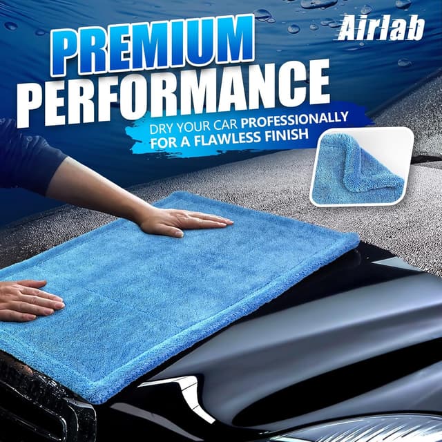Detalle 2 de Airlab Auto Trockentuch 1200GSM – Mikrofasertuch XXL zum Autotrocknen, streifenfrei & fusselfrei (blau), ca. 60 x 40 cm