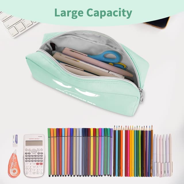 Detalle de FINPAC Trousse scolaire à crayons et maquillage Vert (ne pas toucher) — 1 compartiment, polyester résistant