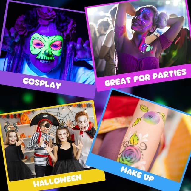 Detalle de Alaoo Penne Glitter Neon UV per Tatuaggi Temporanei Bambini (10 pezzi) con 4 stencil