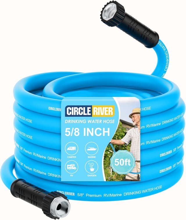 Detalle de CircleRiver 50FT 5/8" RV Water Hose (Drinking Water Safe, BPA Free, Anti-Kink) with 3/4" NPT Ends