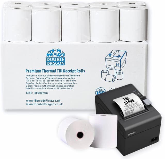 Detalle de Double Dragon 80 x 80 mm thermal receipt rolls 🧾