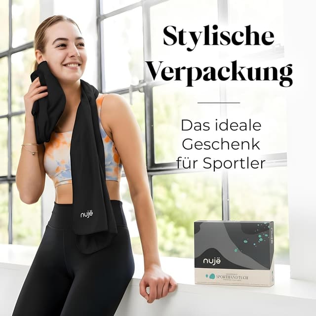 Detalle de nujë Fitness-Handtuch mit Tasche aus Microfaser (125 x 50 cm) inkl. Geschenkverpackung