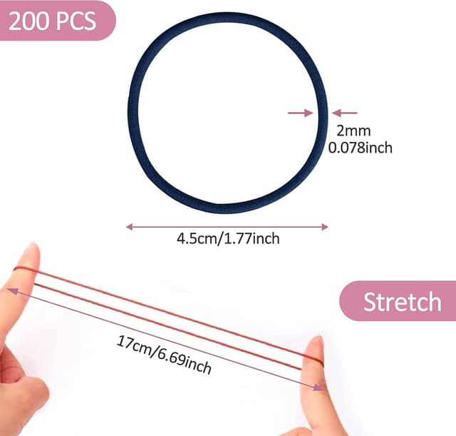 Detalle de Hanyousheng – 200 bandes élastiques multicolores pour cheveux (sans métal), diamètre 4,5 cm