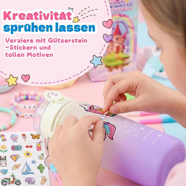 Detalle 2 de Sanilinwild DIY-Bastelset: Wasserflasche mit Einhorn-Motiv & Freundschaftsarmband (zum Gestalten)