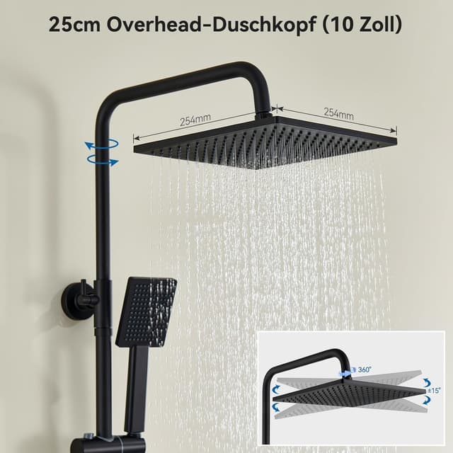 Thumbnail 3 de Auralum Duschsystem Verbrühschutz Thermostat Schwarz