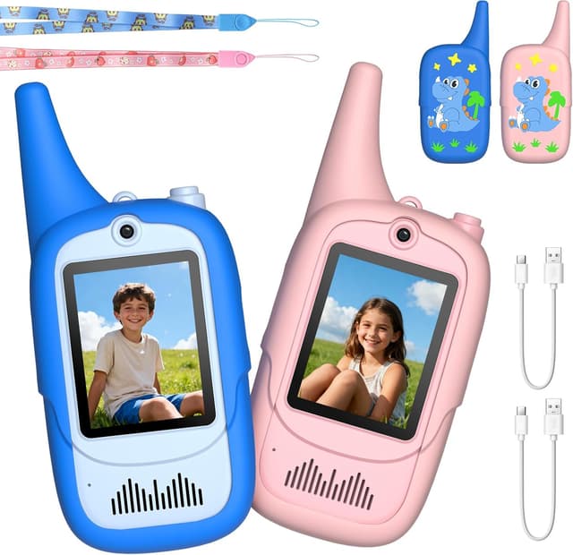 Detalle de FUNYKICH Talkies-Walkies vidéo enfants écran IPS 2 pouces (lot de 2) rechargeable USB-C, portée jusqu’à 350 m