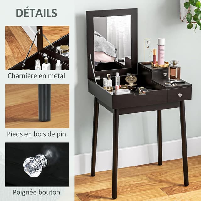 Thumbnail 4 de HOMCOM Coiffeuse avec Miroir 60x50x85,5 cm Noir