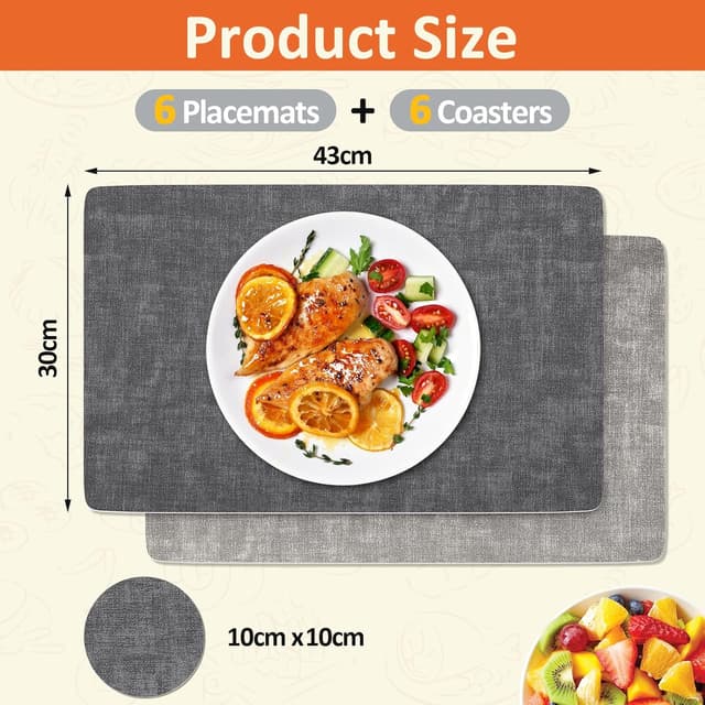 Detalle 2 de Euqvunn Set Table 6 pièces Gris Double Face 43×30 cm