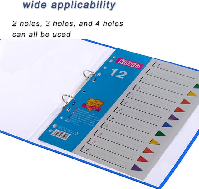 Detalle de A4 File Dividers 5 Pack, 12-Part PP Index Tabs (1–12) for Ring Binders
