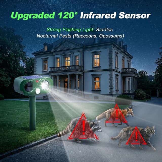 Detalle 2 de Cat Repellent for Gardens UK Solar Cat Scarer with Strobe Light & Infrared Sensor