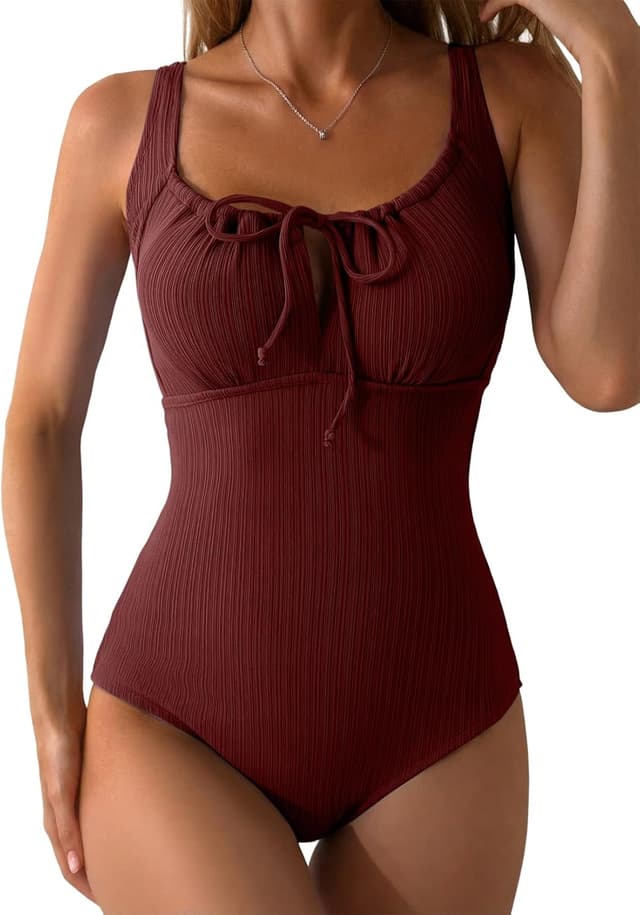 Detalle de Aleumdr Women’s Textured One-Piece Swimsuit with Tummy Control & Tie-Knot Cutout