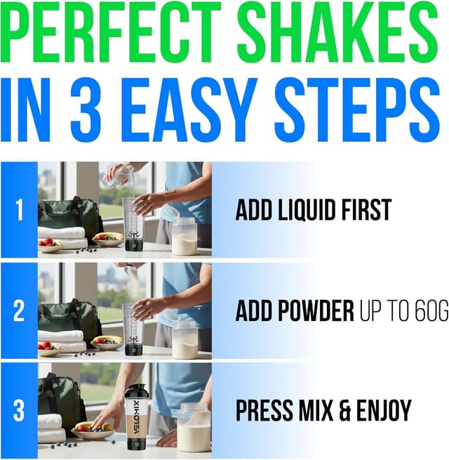 Thumbnail 6 de VELOMIX Electric Protein Shaker Bottle (24 oz) — USB-C Rechargeable, Leak Proof Electric Blender Cup