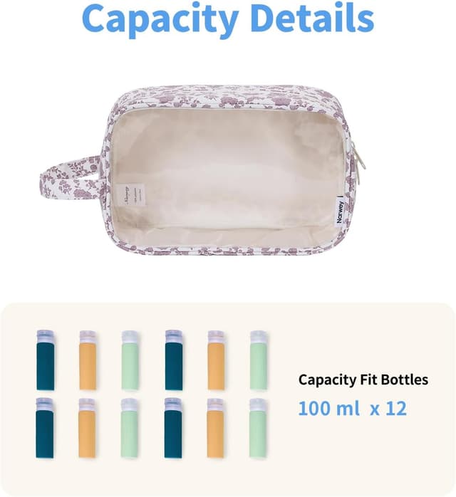 Detalle de Narwey Clear Travel Toiletries Bag (Dusty Pink Flower) – Large capacity clear wash bag for women & men