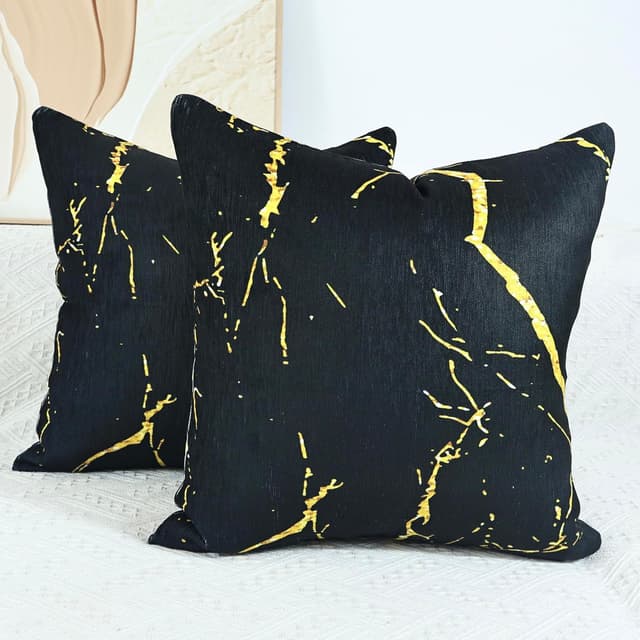 Detalle de OYIMUA 2er Set Chenille-Kissenbezug 50x50 Schwarz (50 x 50 cm) mit Struktur & verdecktem Reißverschluss