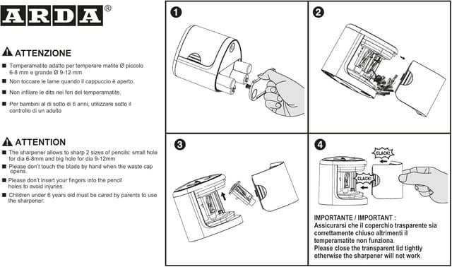 Detalle de ARDA Temperamatite Elettrico in metallo con serbatoio e 2 fori (funzionamento a batterie AA)