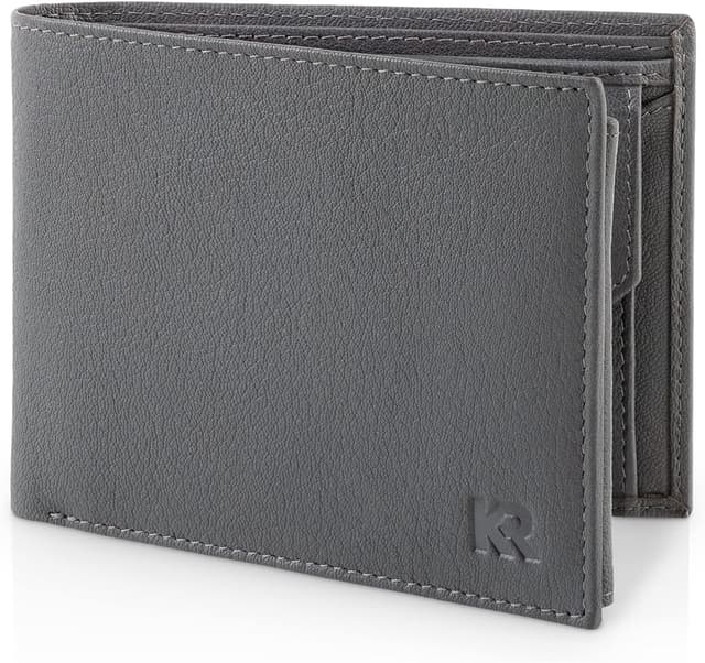 Detalle de Kronify Portafoglio da uomo in vera pelle con protezione RFID, formato orizzontale e 13 scomparti