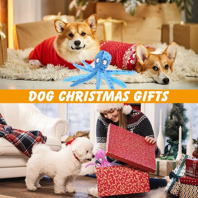 Thumbnail 6 de RAYITO Octopus Dog Toys no-stuffing squeaky plush with crinkle paper (Purple/Blue) for small to medium dogs