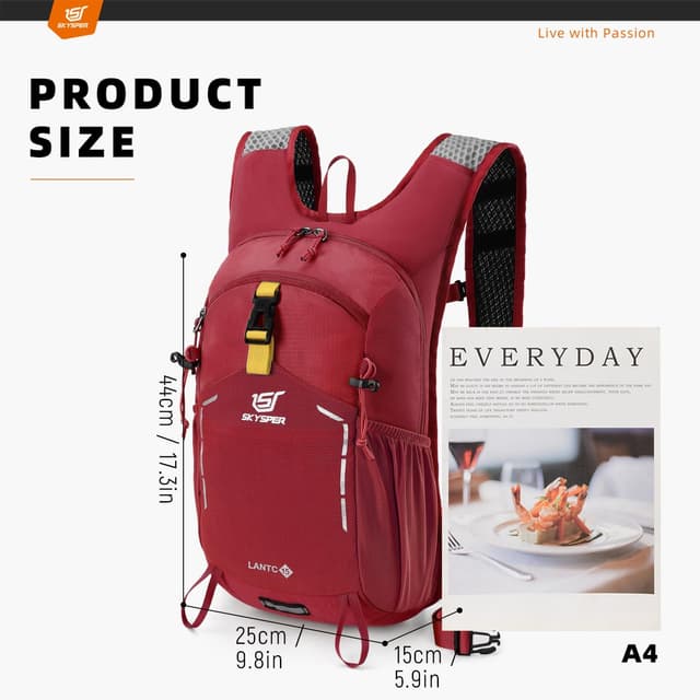 Detalle 2 de SKYSPER Wanderrucksack 15L für Herren – leichter Tagesrucksack für Wandern, Ausflüge und Reisen