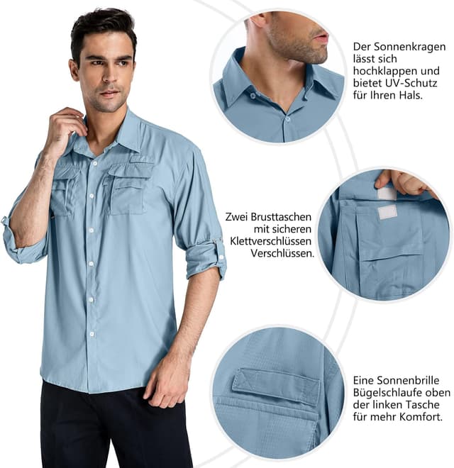 Detalle de yeyity Outdoor Langarm Safari Hemd UPF50