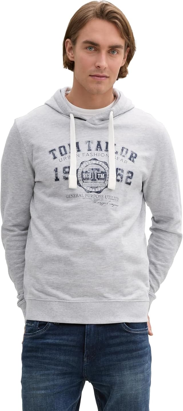Detalle de TOM TAILOR Cappuccio Basic Hoodie da uomo con stampa logo
