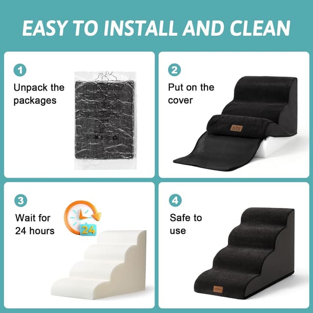 Thumbnail 6 de COZY KISS Hundetreppe für kleine Hunde mit 5 Stufen, waschbarem Bezug und rutschfestem Boden (Schwarz)