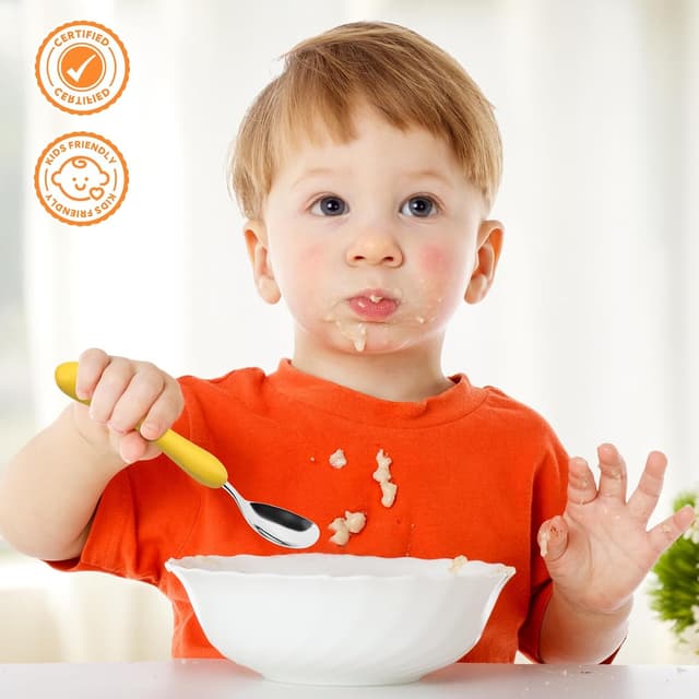 Detalle 2 de Lehoo Castle KinderBesteck 6-teilig (Edelstahl 18/8 + Kunststoff) für Babys ab 1 Jahr