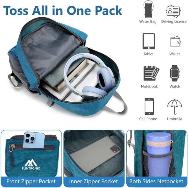 Detalle 2 de flintronic Leicht Wanderrucksack Klein 20L – faltbarer Ultra-Leicht-Tagesrucksack für Outdoor, Camping & Radfahren