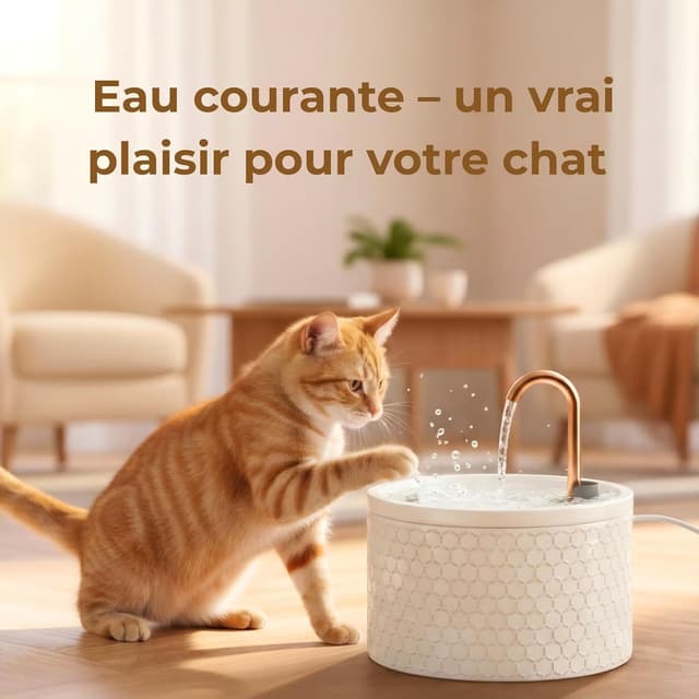 Detalle de Fontaine à eau pour chat MISFANS en céramique 2,1 L – design nid d’abeille et filtration