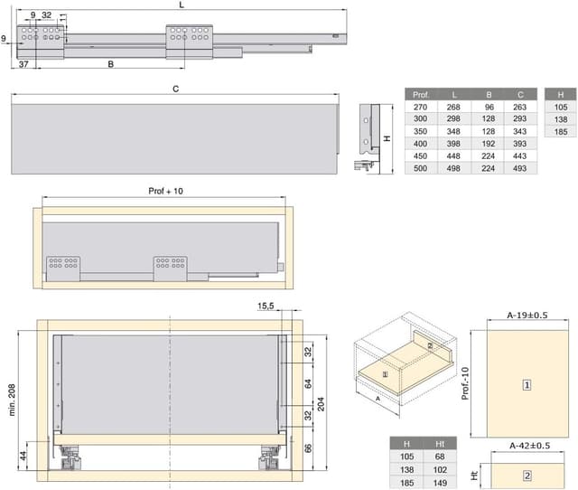 Thumbnail 2 de Emuca Schubkastengarnitur 138 mm Höhe 450 mm Tiefe Weiß
