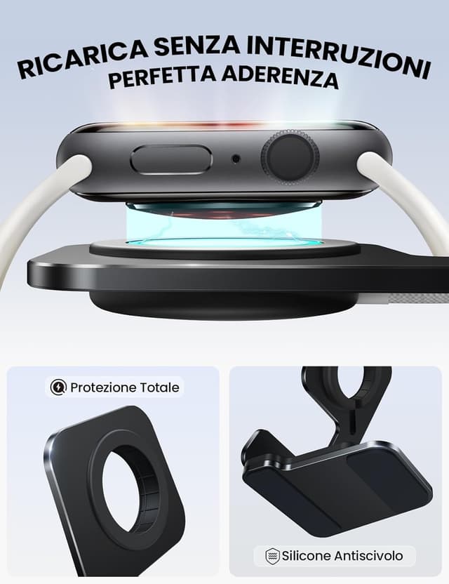 Detalle de JOYROOM Stazione di ricarica pieghevole per Apple Watch S11/S10/S9/S8/S7/S6/S5/SE (3/2/1) e Ultra 3/Ultra 2/Ultra 1 – Supporto nero
