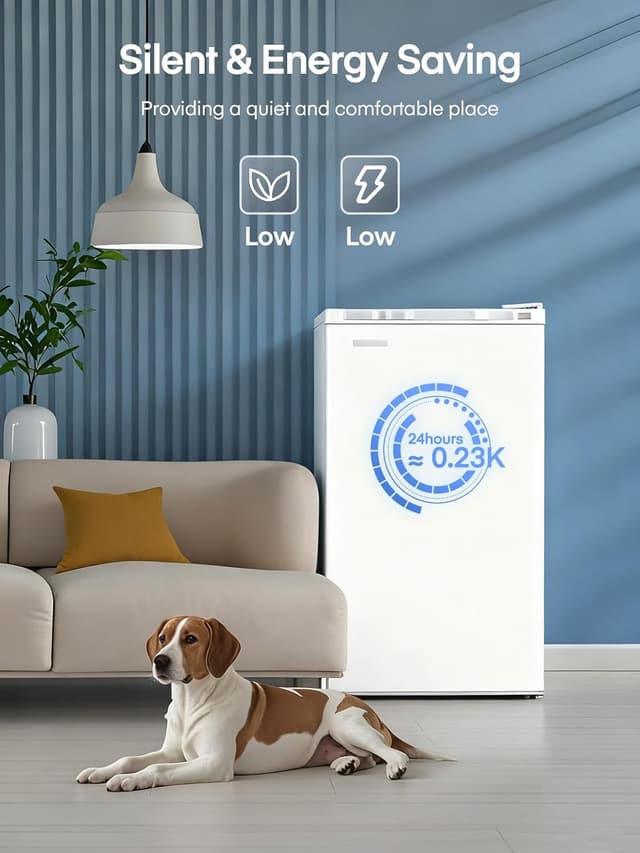 Detalle 2 de FOHERE Kühlschrank mit Gefrierfach 90 L (klein, weiß) – 7-stufige Temperaturregelung