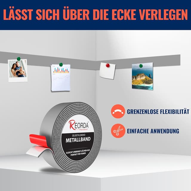 Thumbnail 5 de REORDA Metallband Grau selbstklebend 3 m