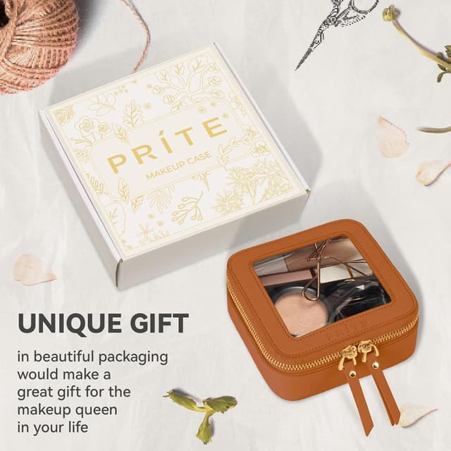 Thumbnail 6 de Prite Small Clear Makeup Bag with Gift Box (Brown) – waterproof mini cosmetic case with double zippers
