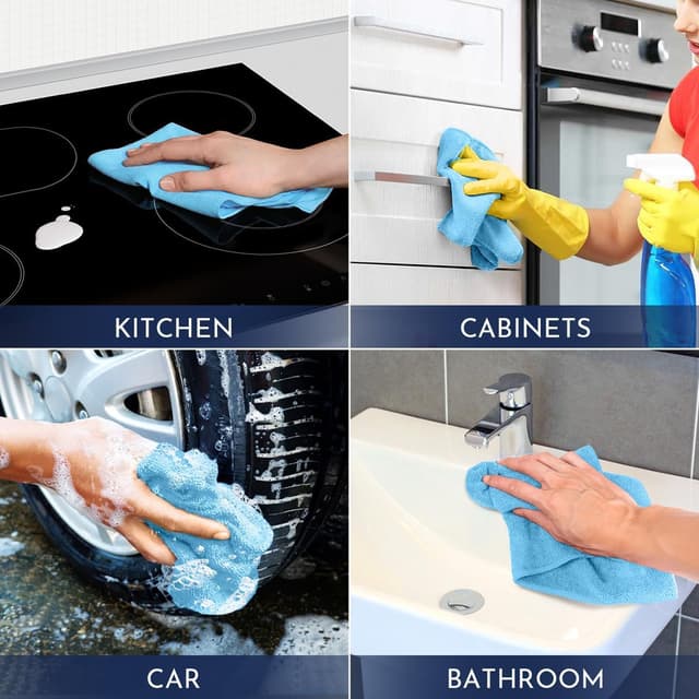 Thumbnail 6 de GLIMGLINT Blue Microfiber Cleaning Cloths (14" x 12") — 150 Reusable Shop Rags for Kitchen, Bathroom, Car & TV Screens