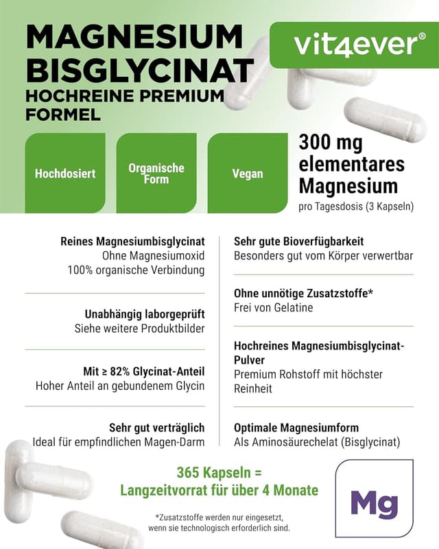 Detalle de vit4ever Magnesiumbisglycinat 155 mg Kapseln