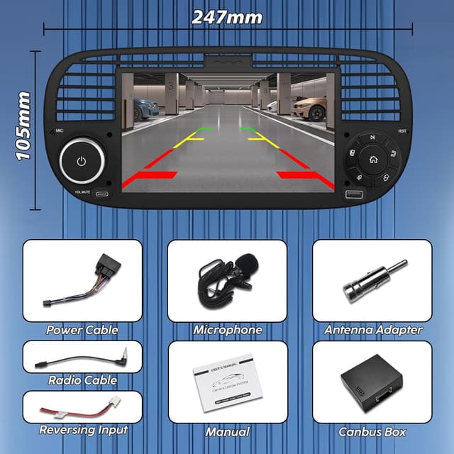 Thumbnail 6 de Autoradio mit 7" Touch-Display für Fiat 500 (2007–2015) – drahtloses CarPlay & Android Auto, Bluetooth, USB