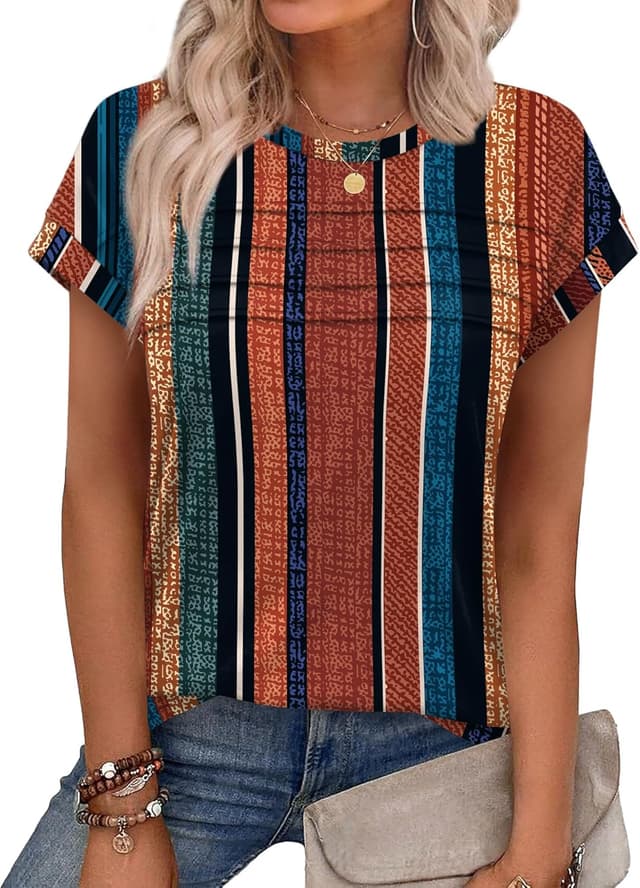 Detalle de WEESO Womens Summer Tops Trendy 2026 Cap Sleeve Pleated Front Crew Neck T-Shirts