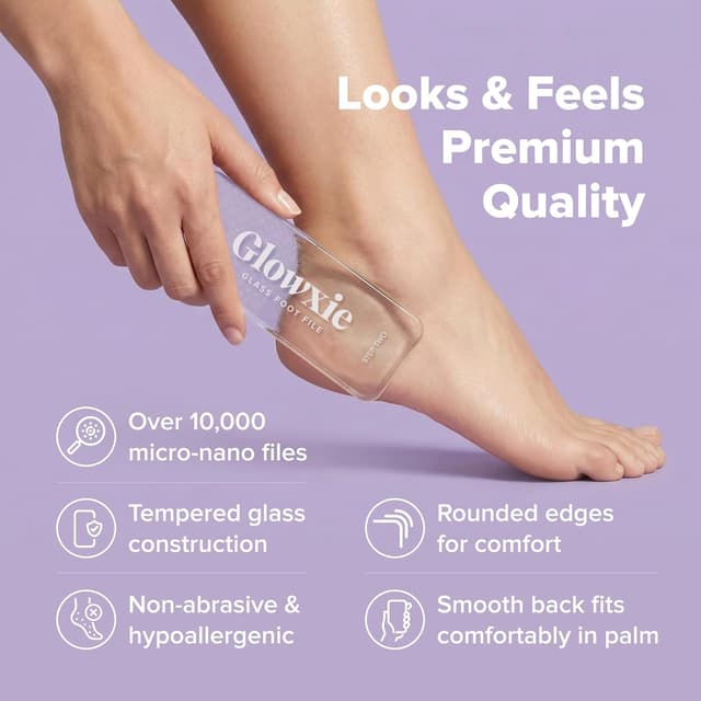 Detalle 1 de Glowxie Nano Glass Foot Files for Hard Skin – 2-in-1 Foot File & Heel Scraper (wet & dry)