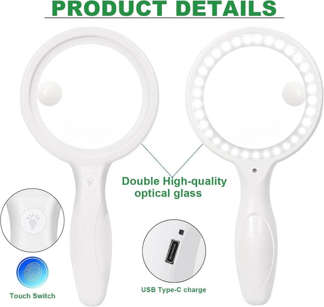 Detalle de Lente d’ingrandimento con luce USB ricaricabile 30X/60X e 33 LED (3 modalità)