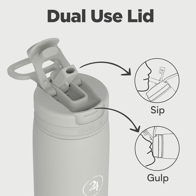 Detalle 2 de Fuel24 Duo stainless steel water bottle (700ml or 1L) with dual-use lid and straw – vacuum insulated flask