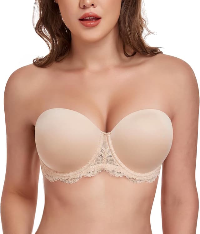 Detalle de Lemorosy Damen trägerloser BH mit Bügel Multiway – rutschfester Push-up für große Größen