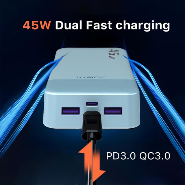 Detalle 2 de JUOVI Power Bank 20000 mAh 45W con ricarica rapida, 4 porte e display LED (Blu)
