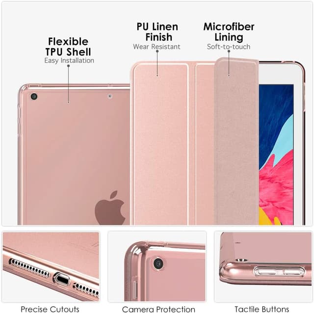 Detalle 2 de MoKo Case for iPad 9th/8th/7th Generation 10.2 inch (2021/2020/2019) with Stand, Auto Wake/Sleep – Rose Gold